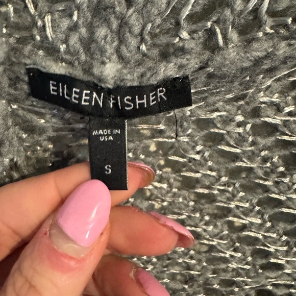 Eileen Fisher Eco Pebble Ash Cardigan Wool Alpaca Open Knit Gray Women Small - Picture 7 of 15